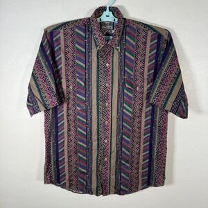 Vintage Karman Western Essentials Shirt‎ Mens Large Button Down Cowboy Aztec